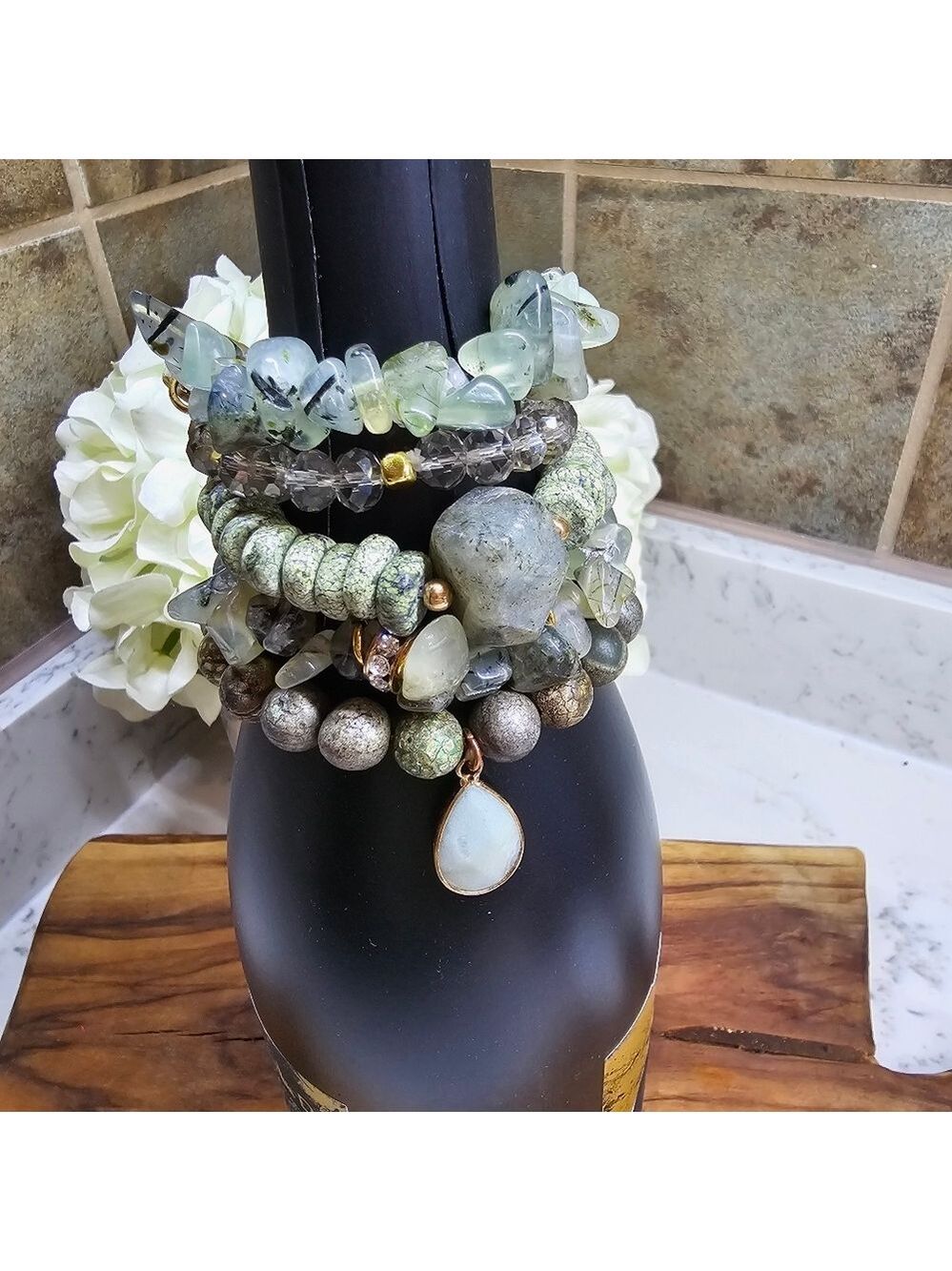 Druzy Dreams Stack Bracelets Set In Green